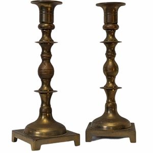 Matching pair heavy brass candlestick holders